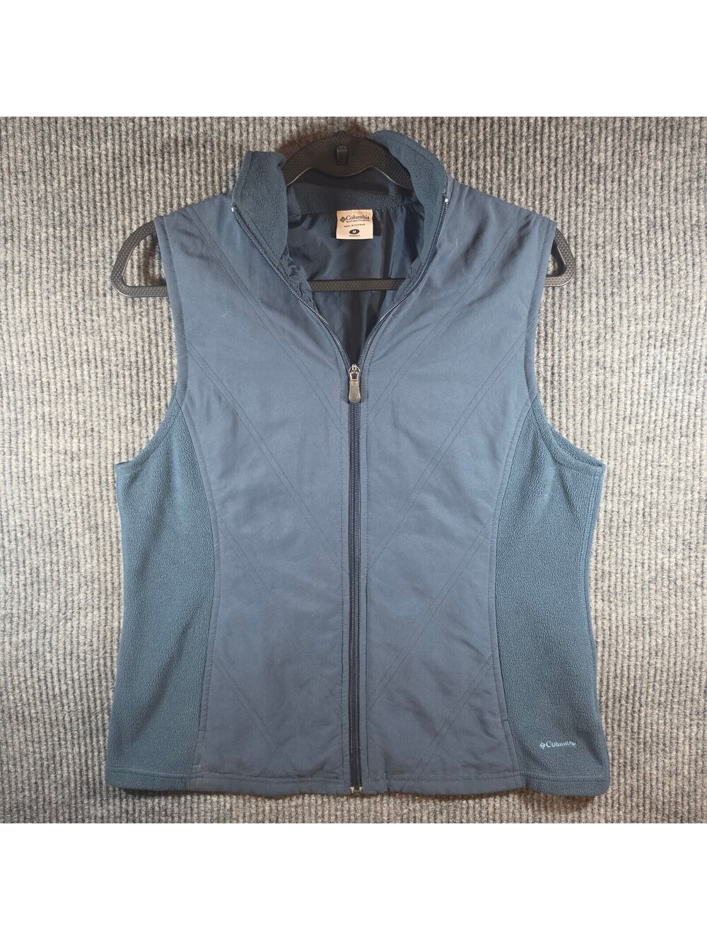 Columbia Womens M Fleece Vest Full Zip Blue Hybrid Outdoor Hiking Casual